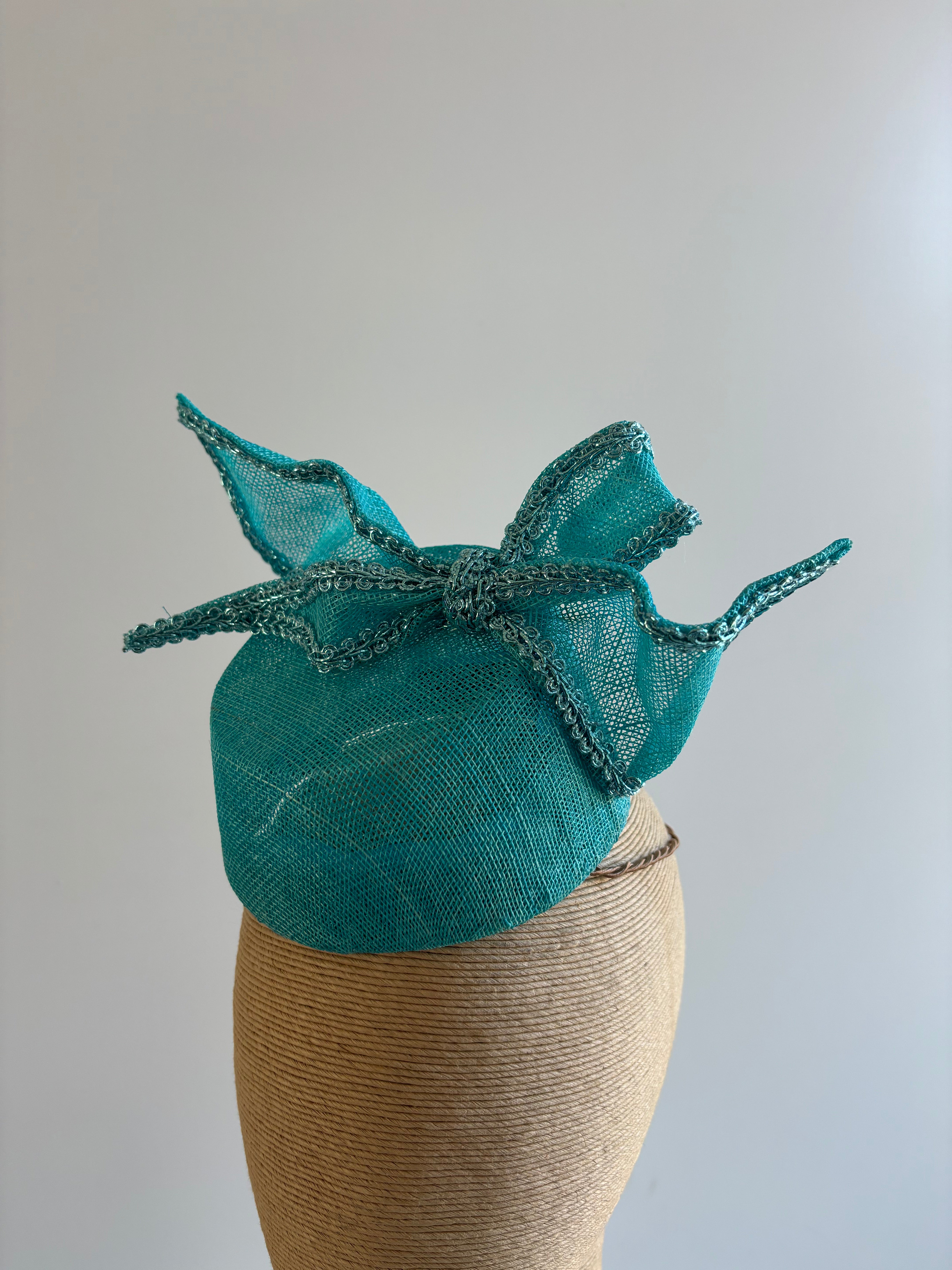 Aqua Sinamay Straw Bow Fascinator