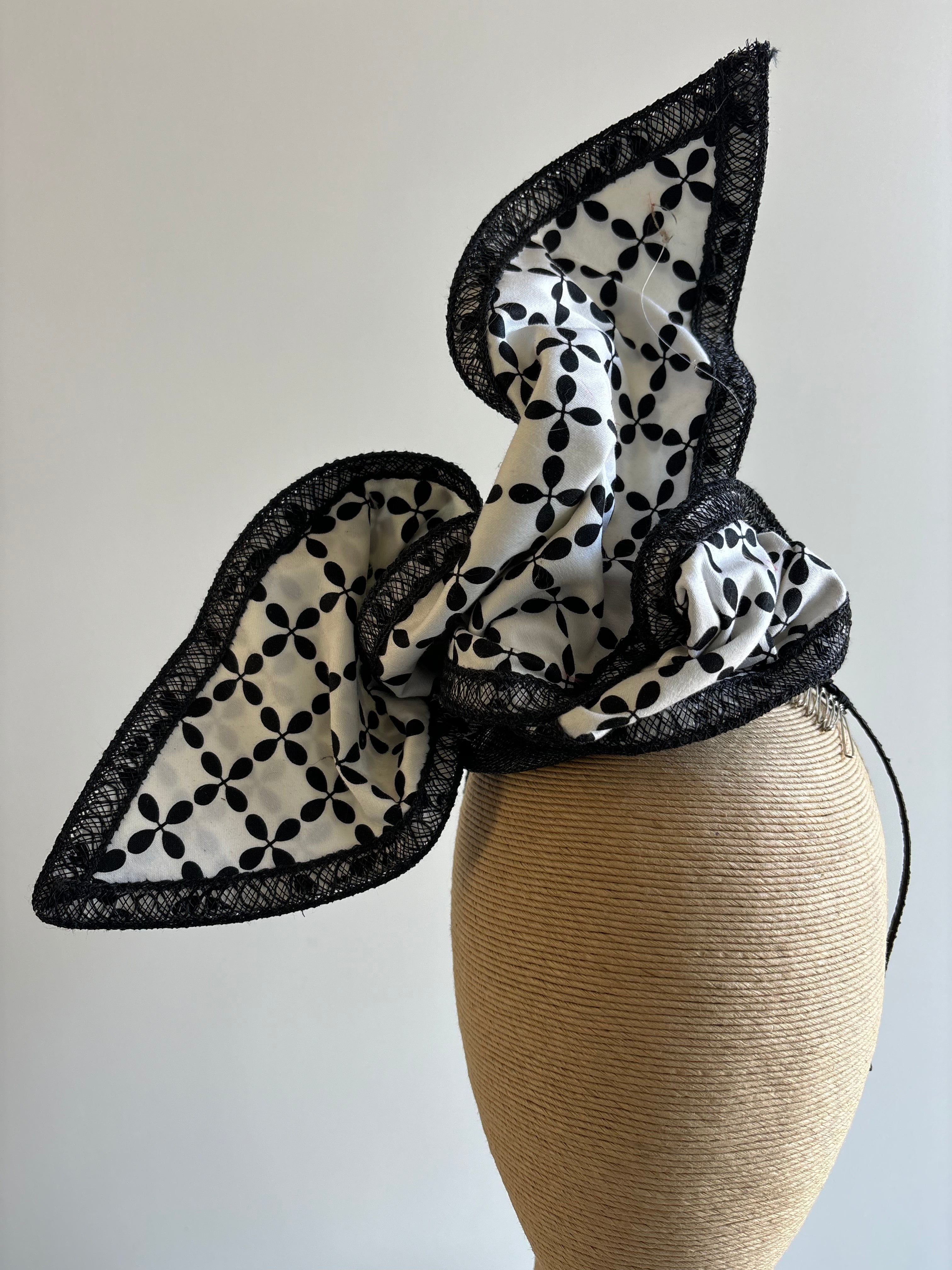 White & Black Wired Fabric Fascinator