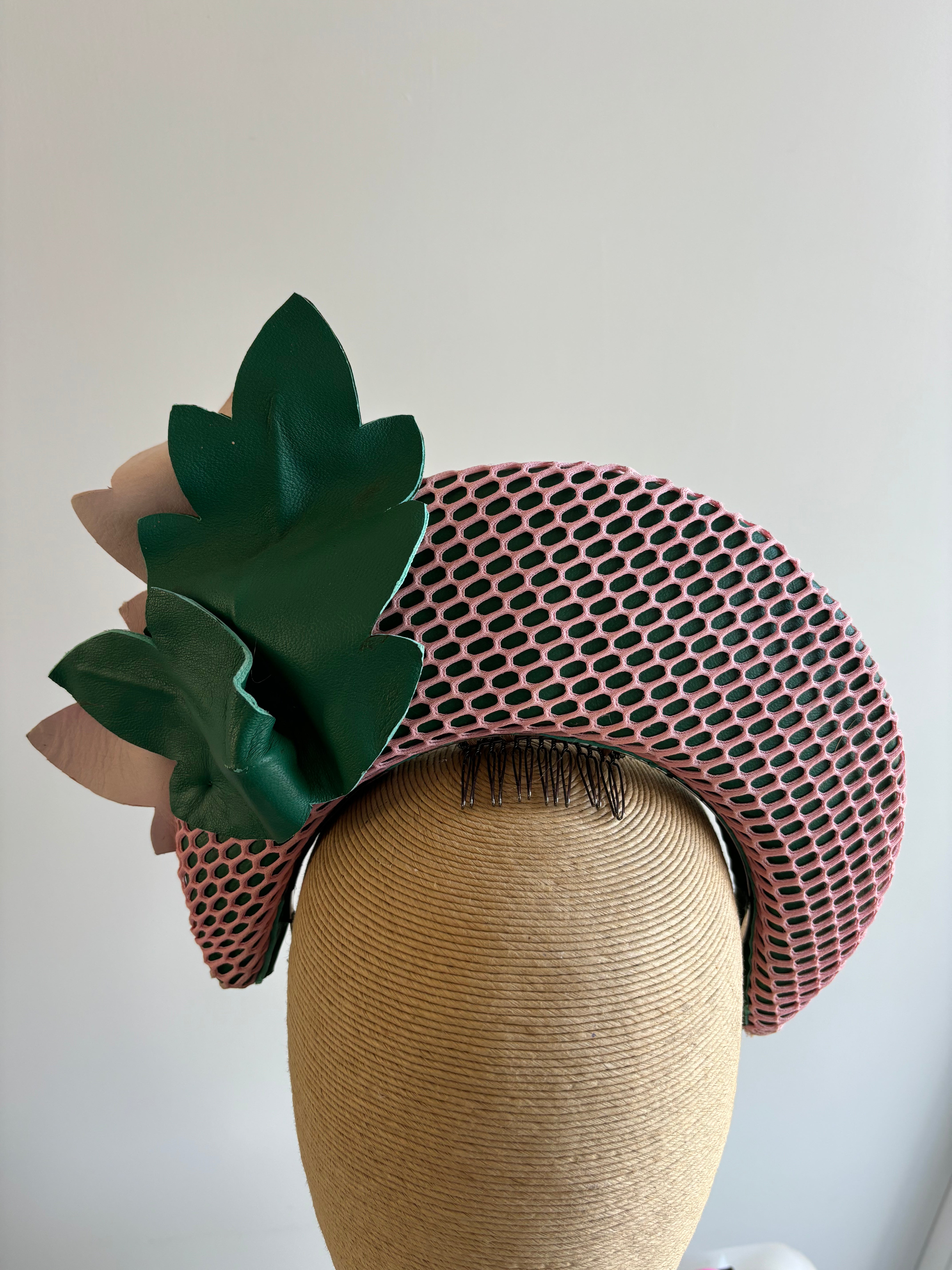 Pink & Emerald Leather Crown Fascinator