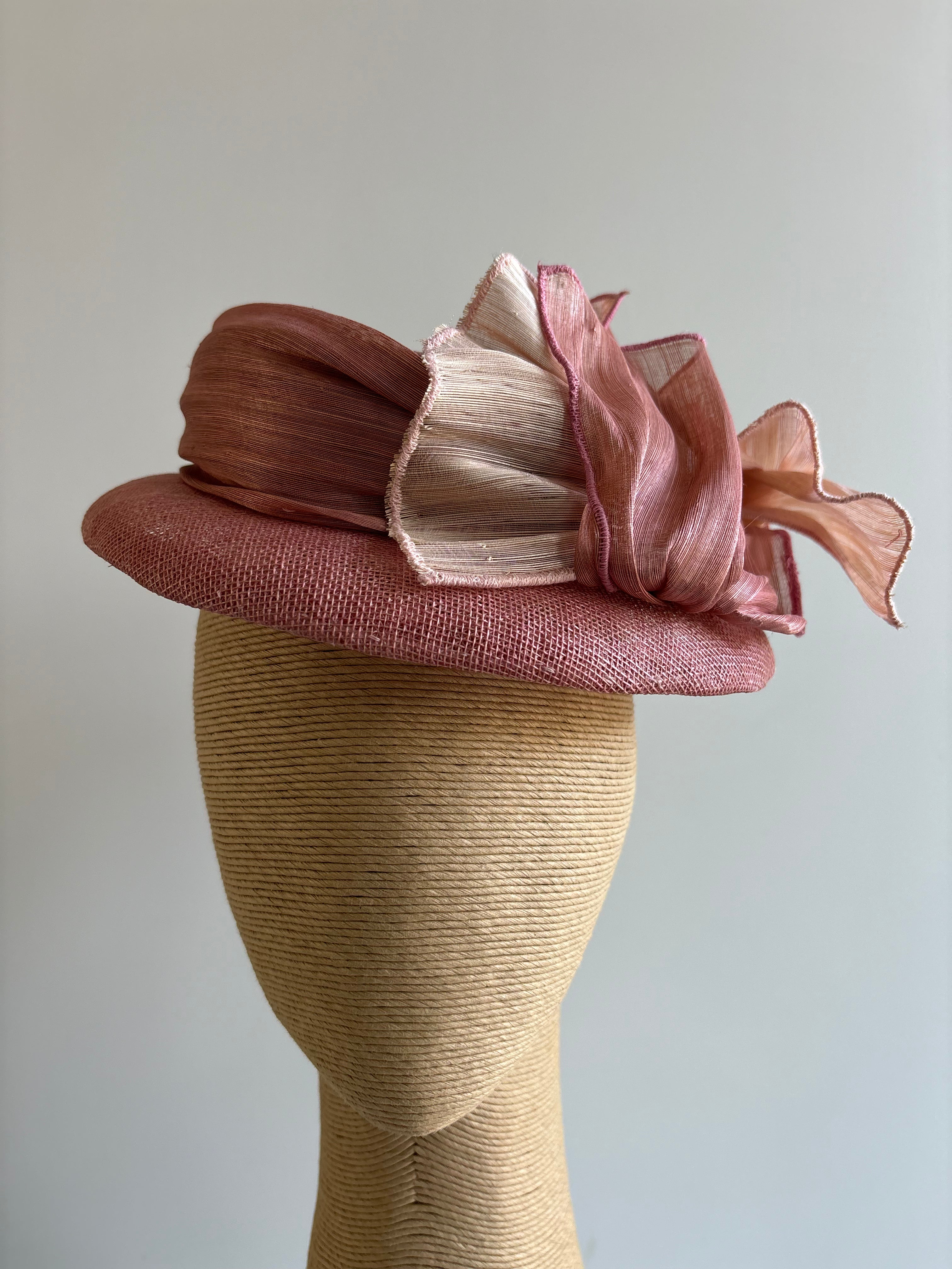 Dusty Pink Sinamay Hat with Silk Abaca Trim