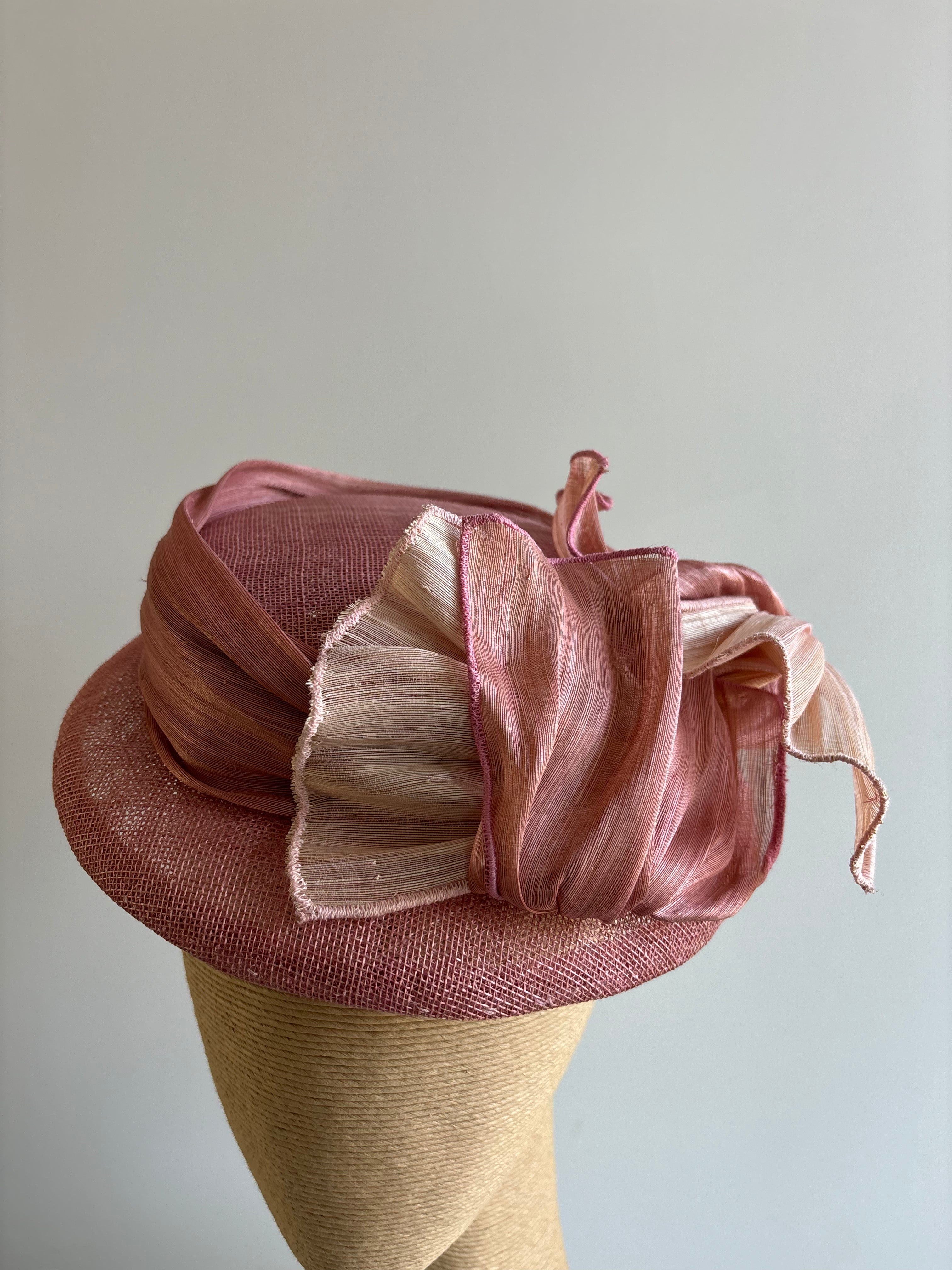 Dusty Pink Sinamay Hat with Silk Abaca Trim