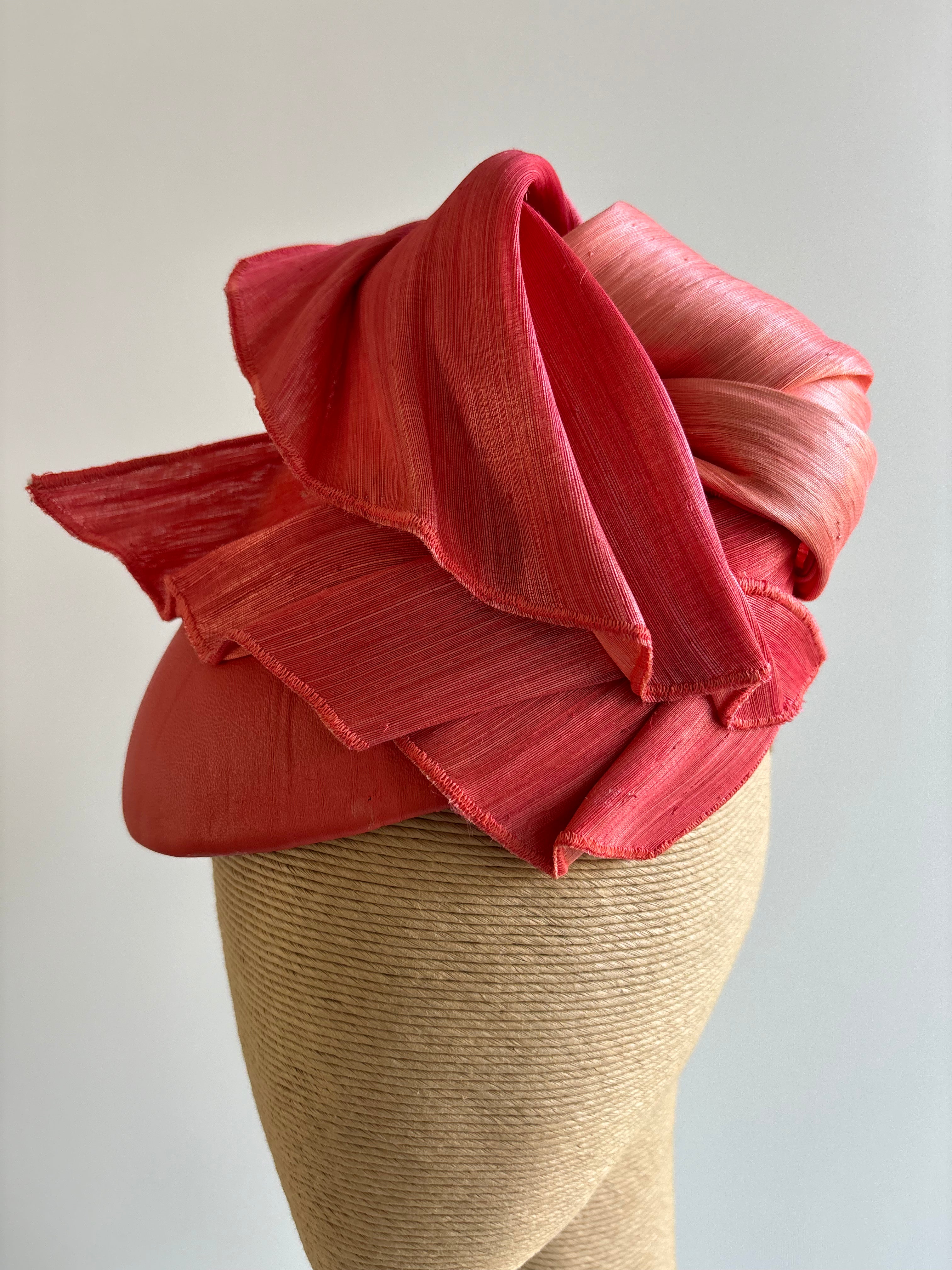 Coral Leather Fascinator with Silk Abaca Trim