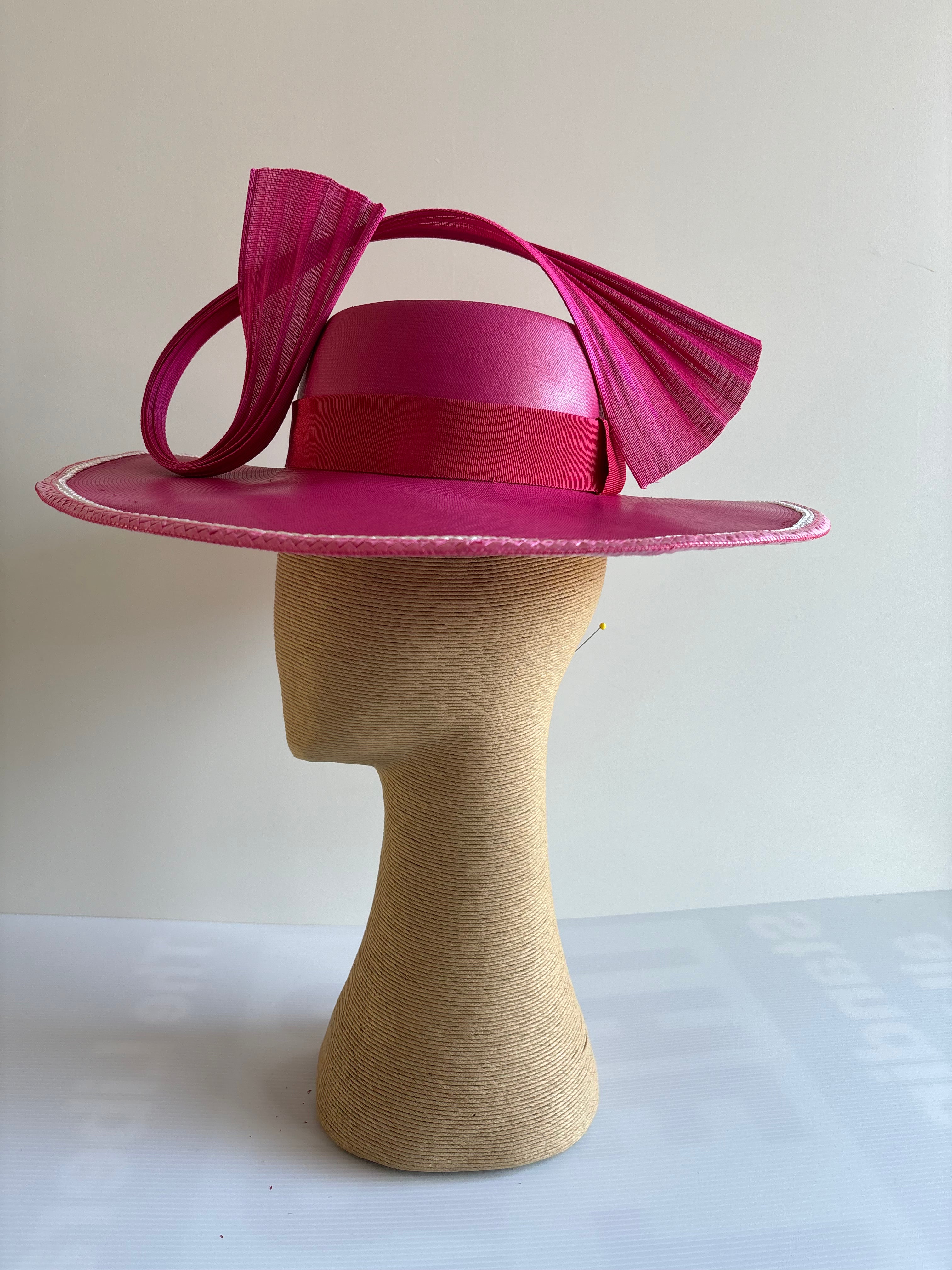 Rose Pink Straw Hat with Matching Trim