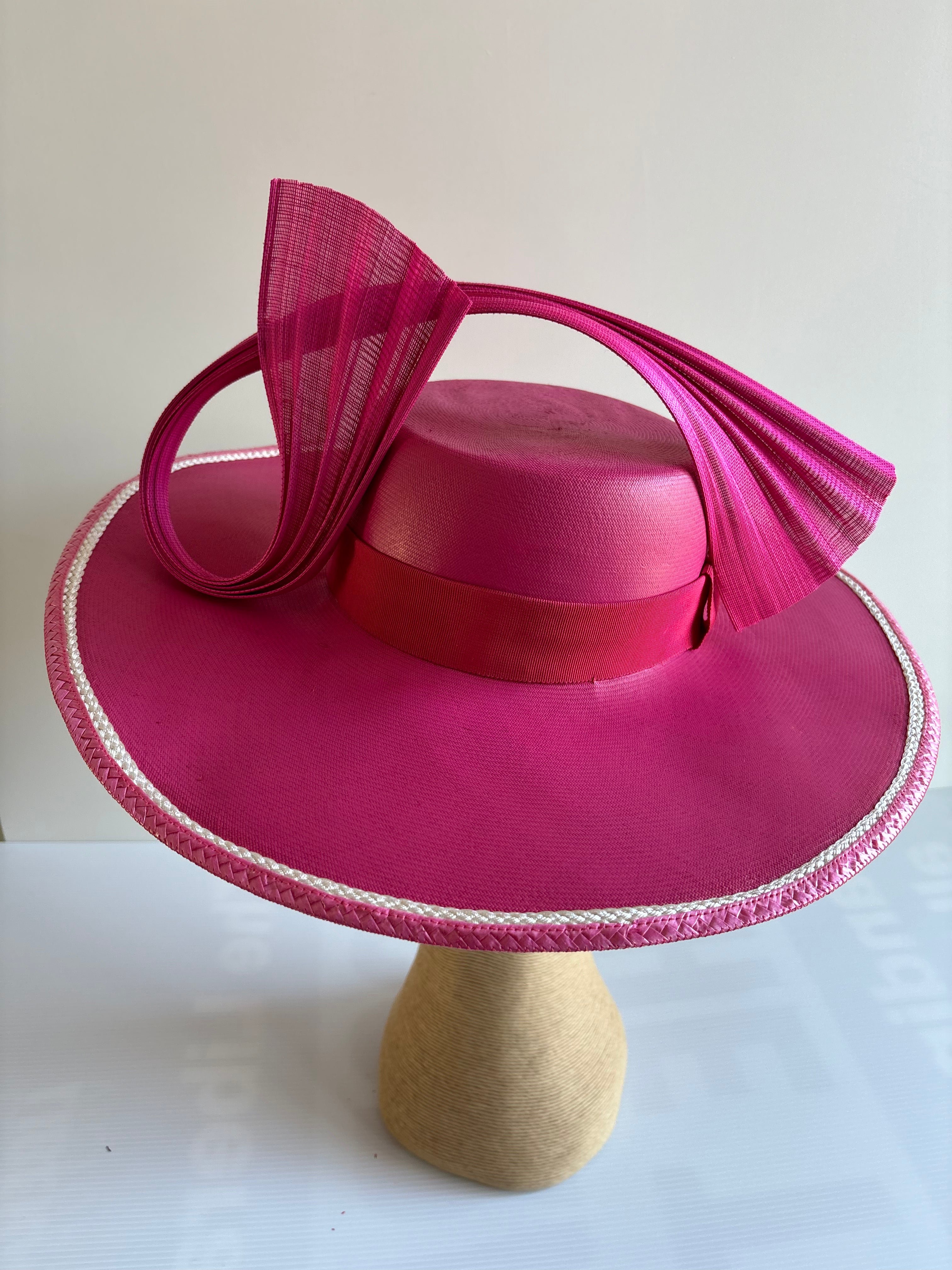 Rose Pink Straw Hat with Matching Trim