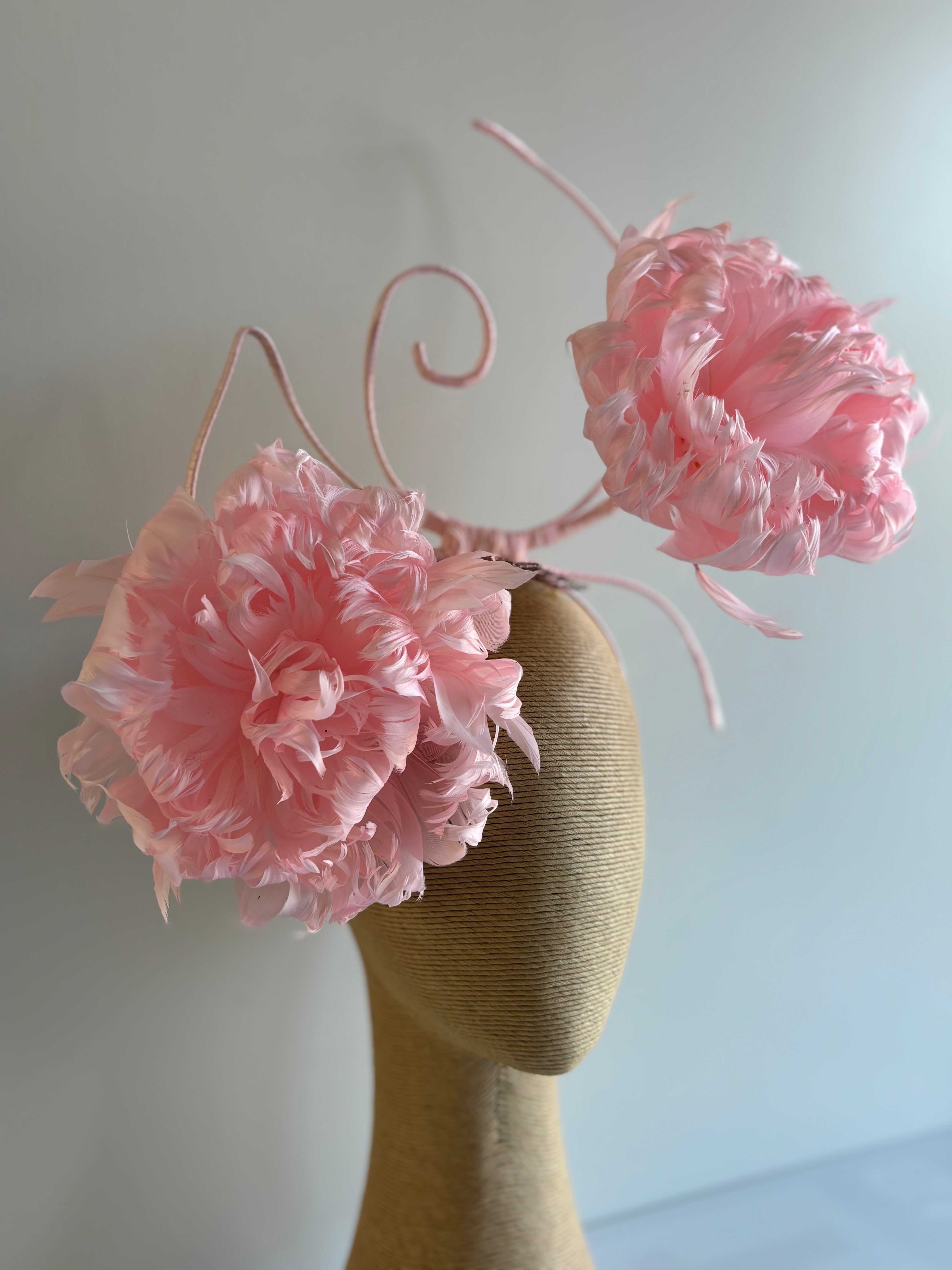 Baby Pink Feather Flower Fascinator on Wired Headband
