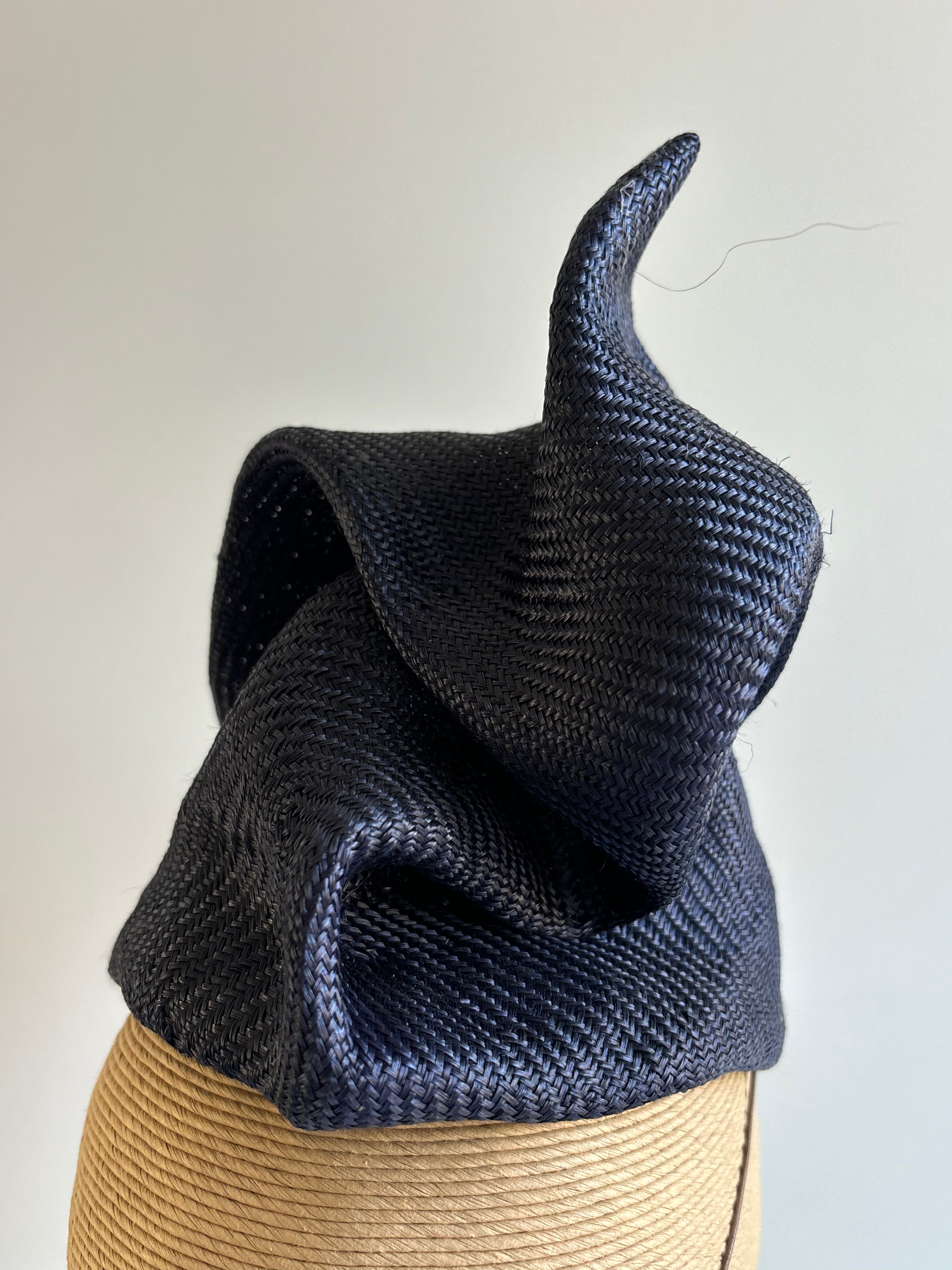 Navy Sculptural Straw Fascinator