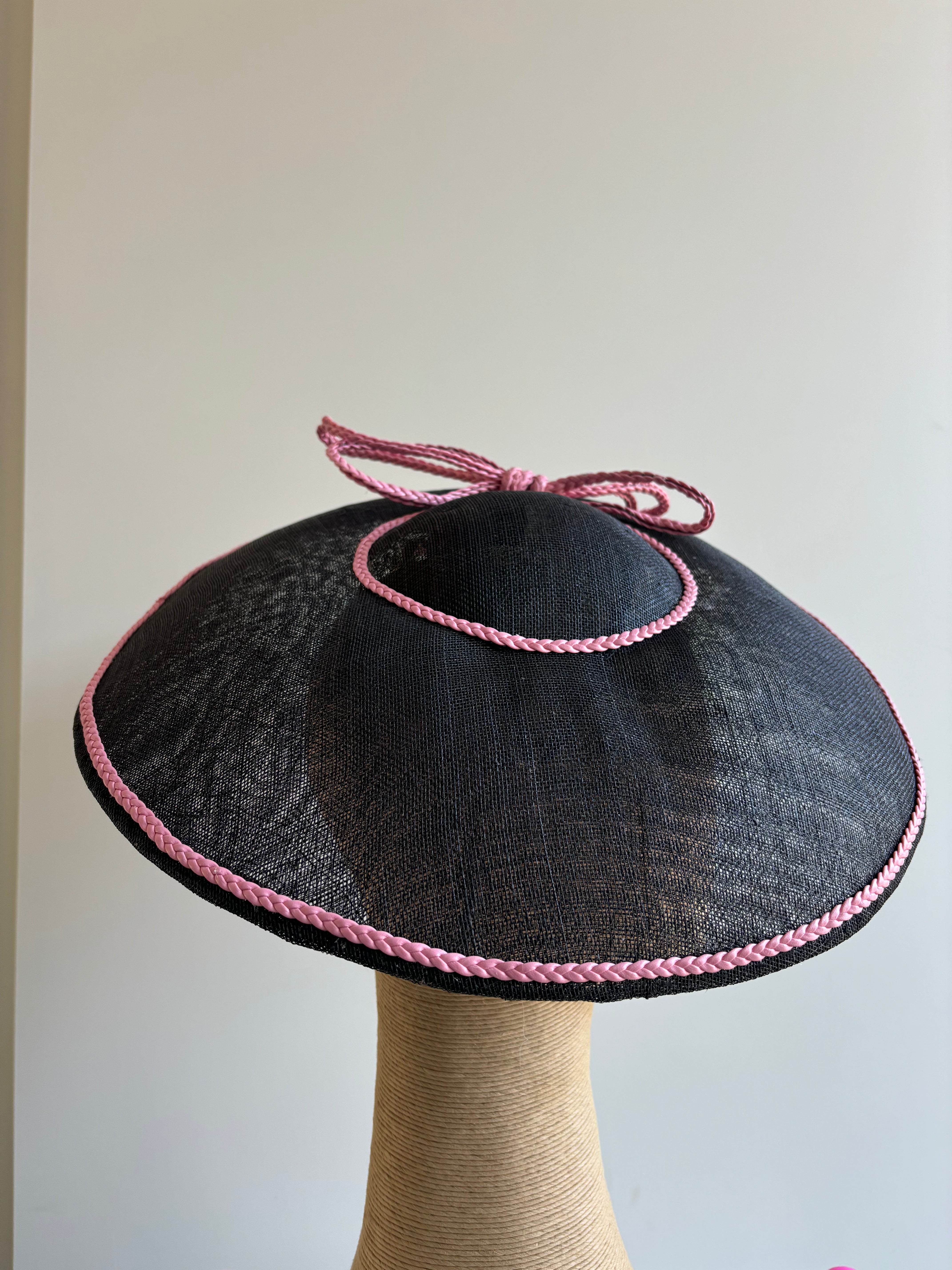 Black & Pink Saucer Hat with Floral Trim