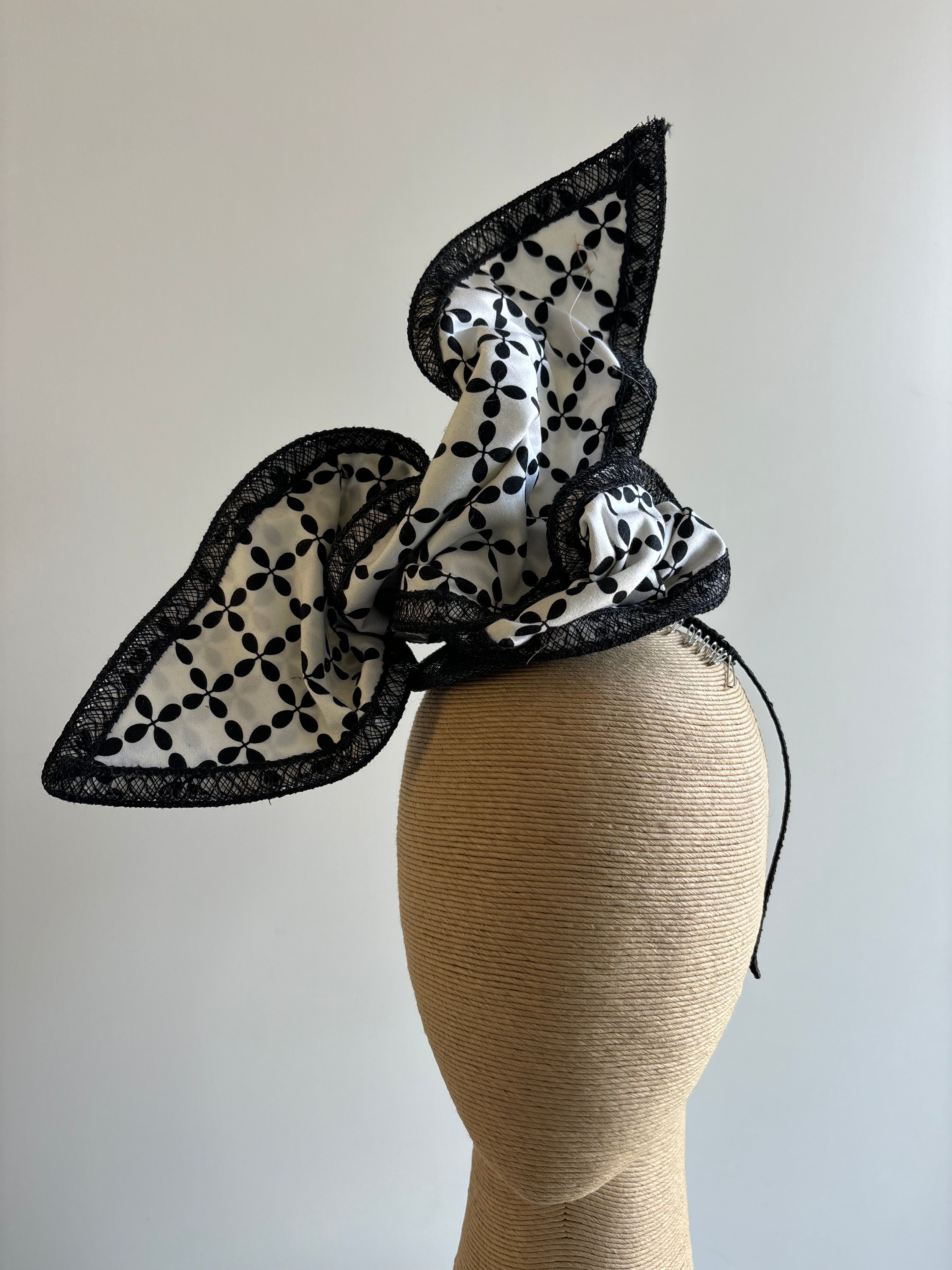 White & Black Wired Fabric Fascinator