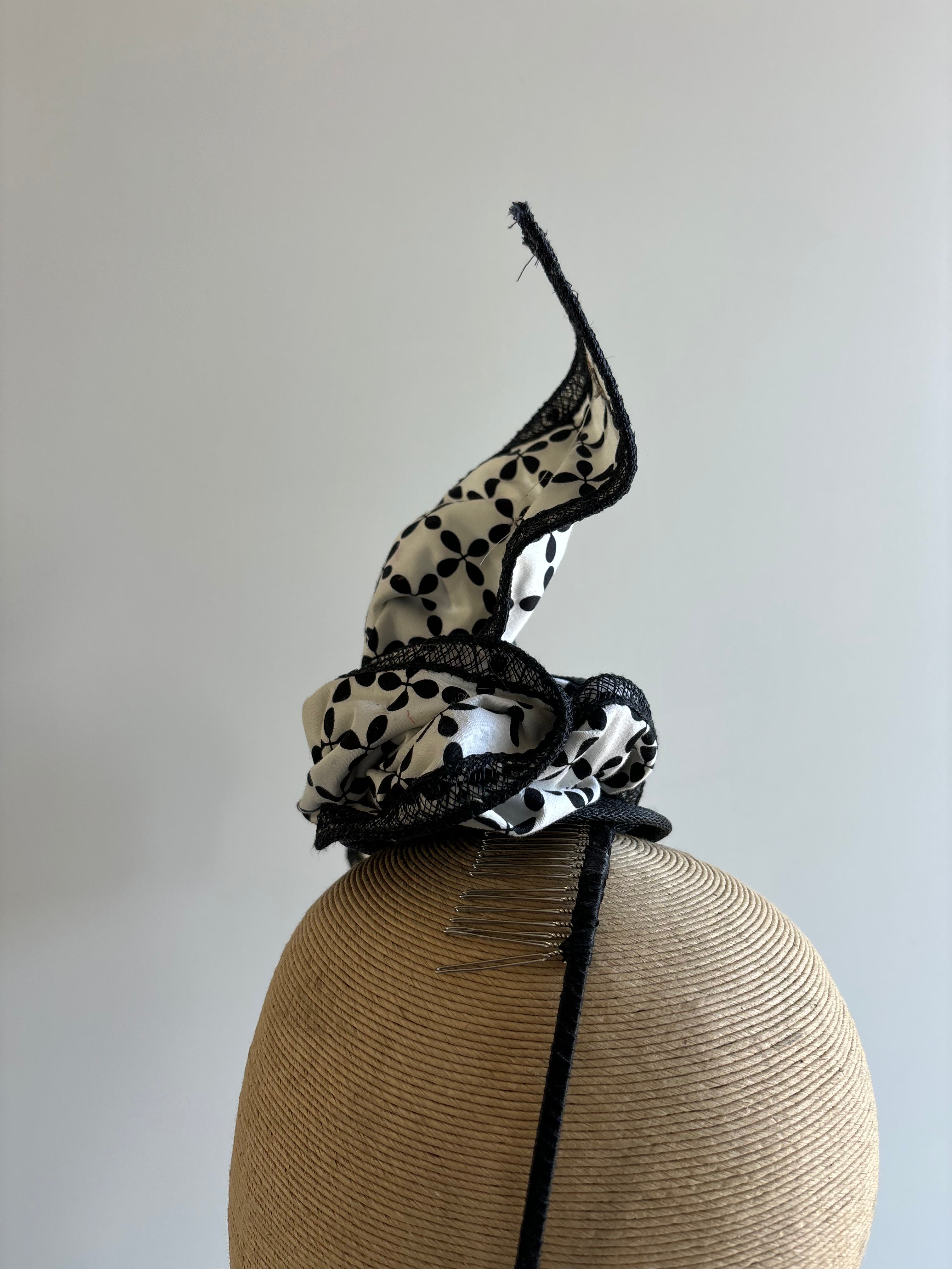 White & Black Wired Fabric Fascinator