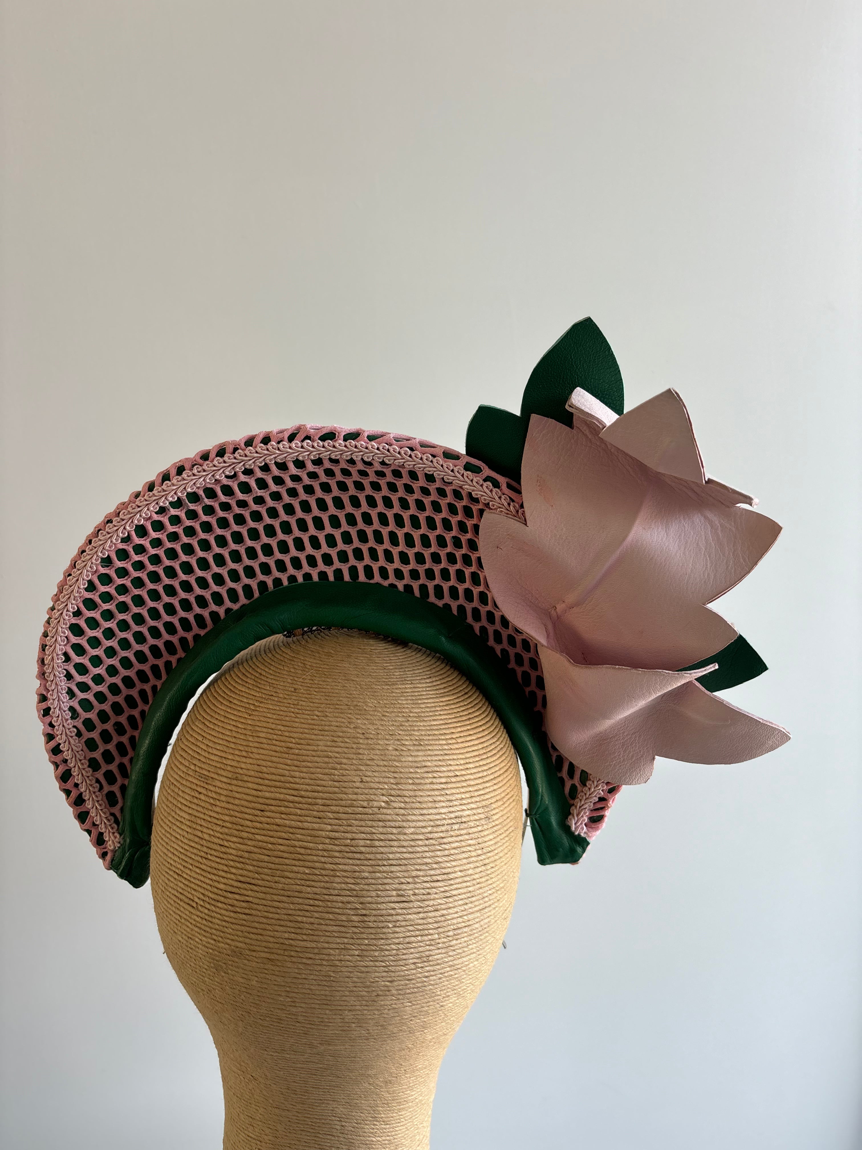 Pink & Emerald Leather Crown Fascinator