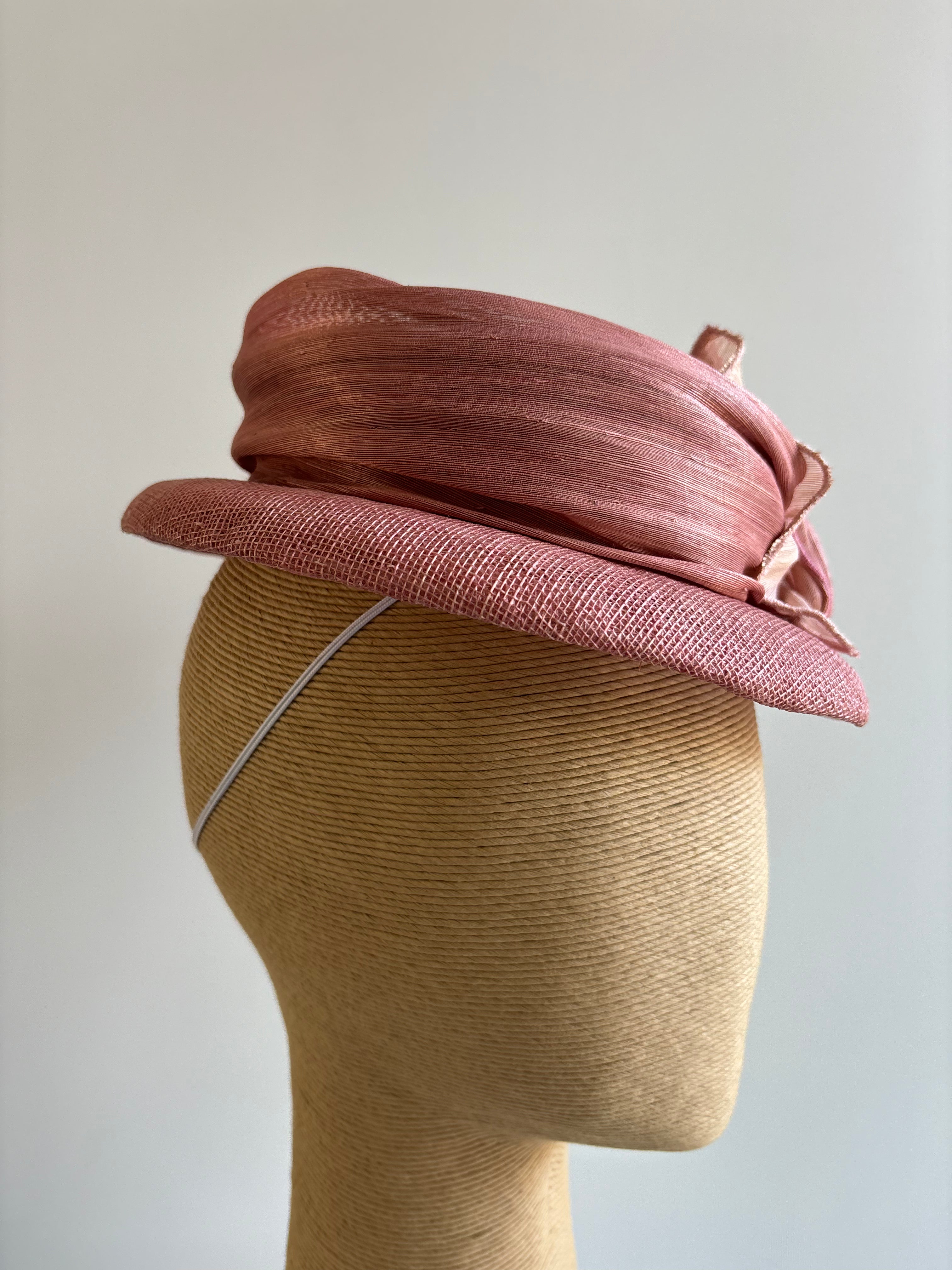 Dusty Pink Sinamay Hat with Silk Abaca Trim