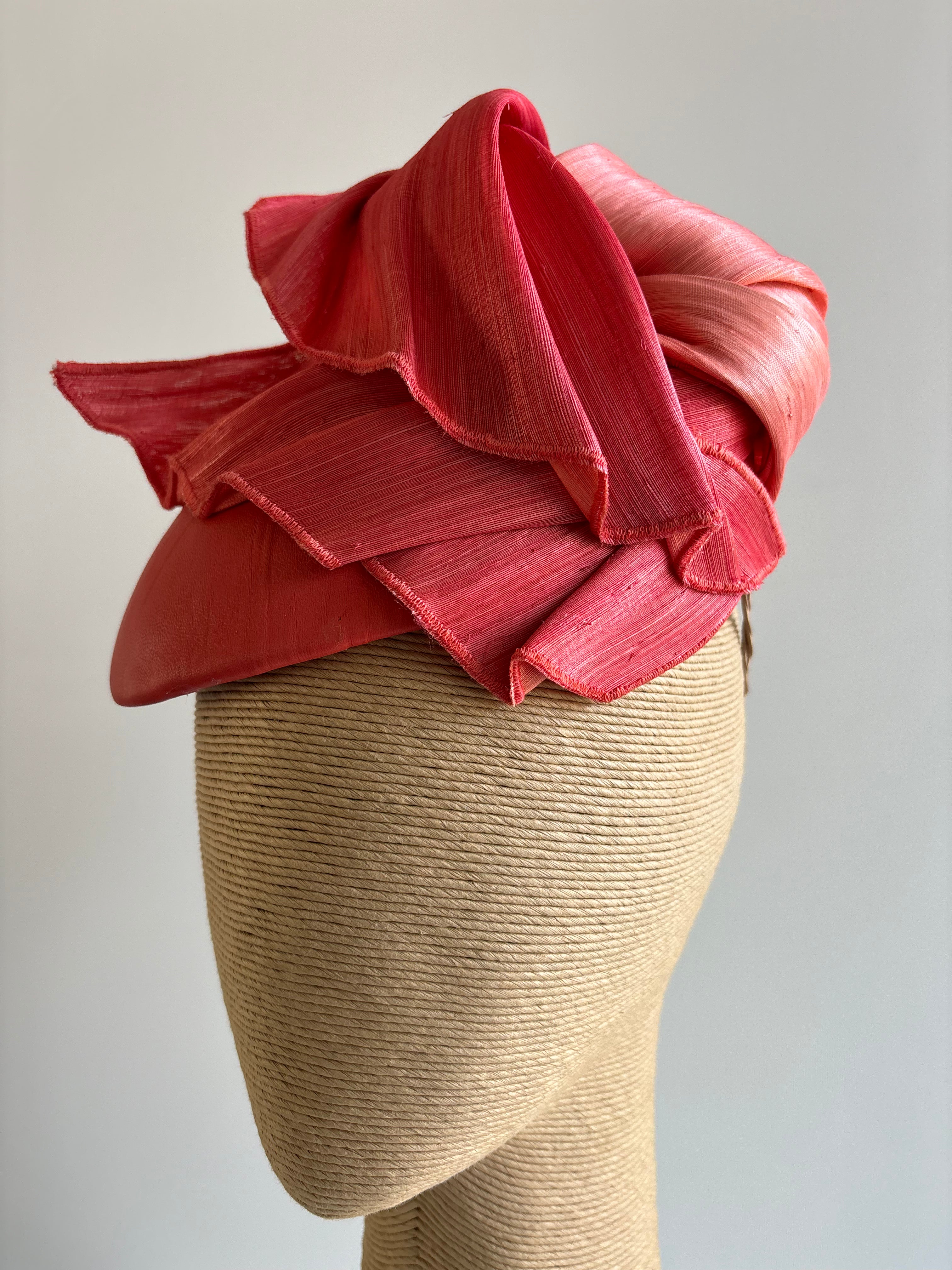 Coral Leather Fascinator with Silk Abaca Trim