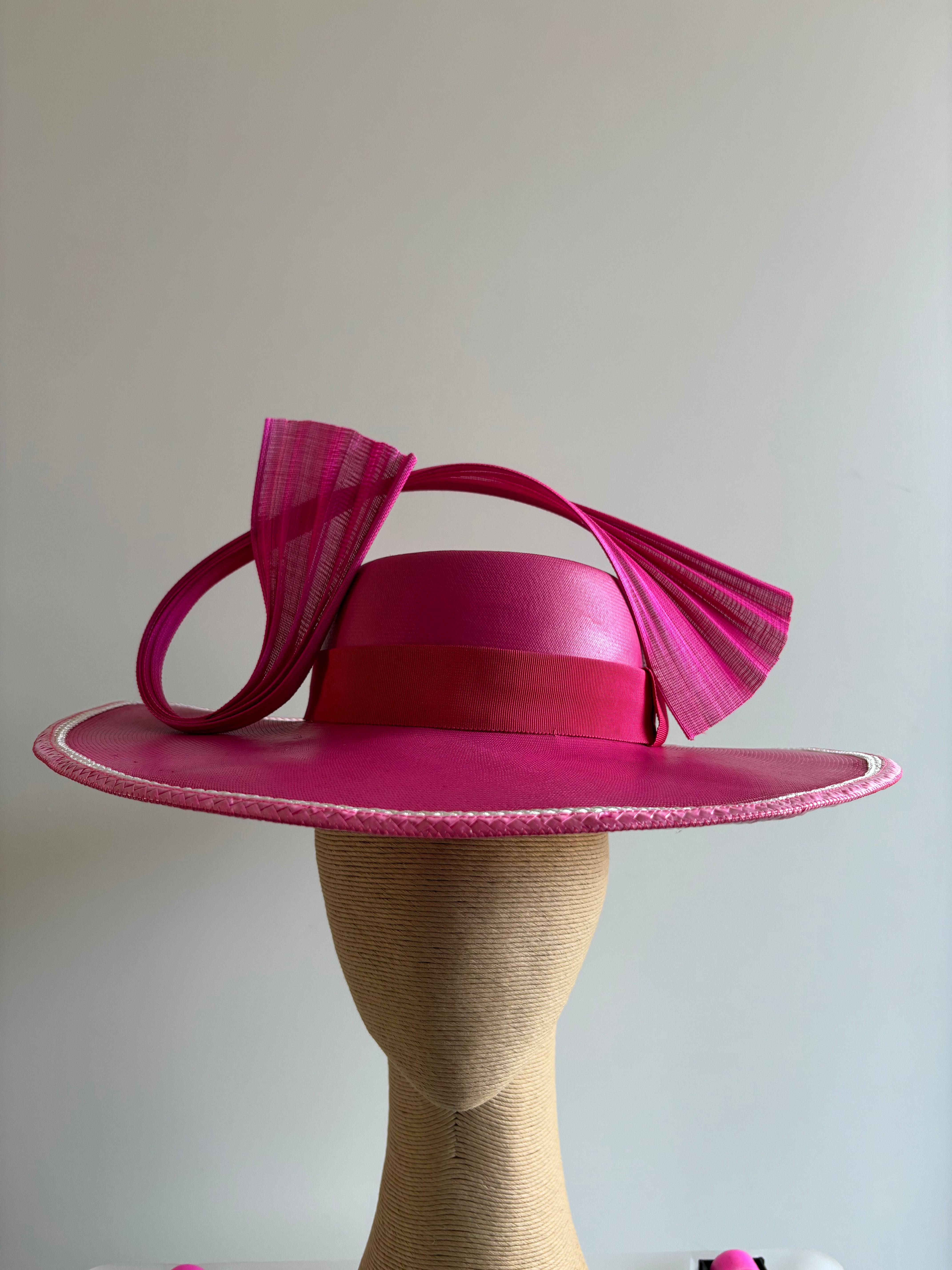 Rose Pink Straw Hat with Matching Trim