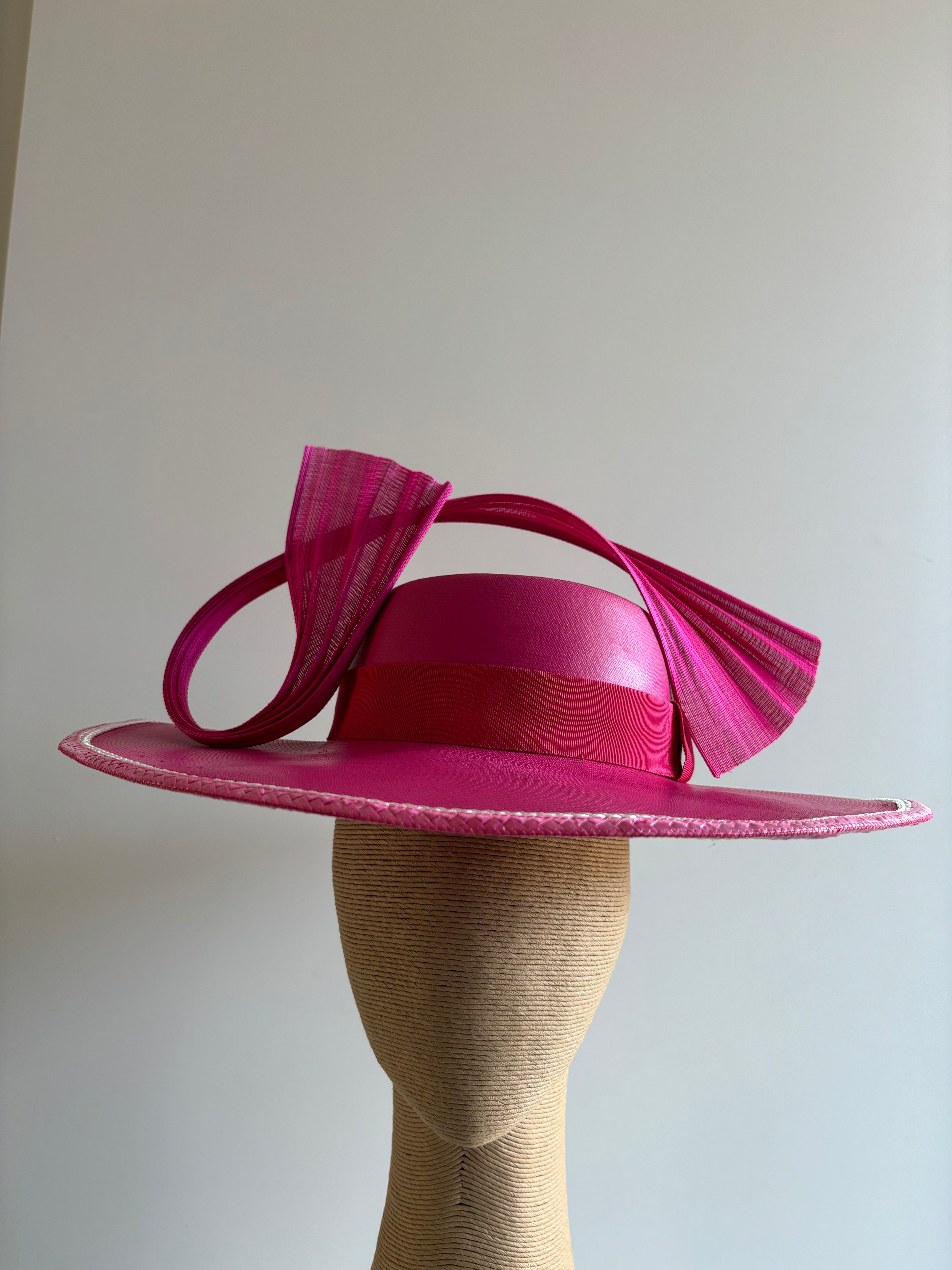 Rose Pink Straw Hat with Matching Trim