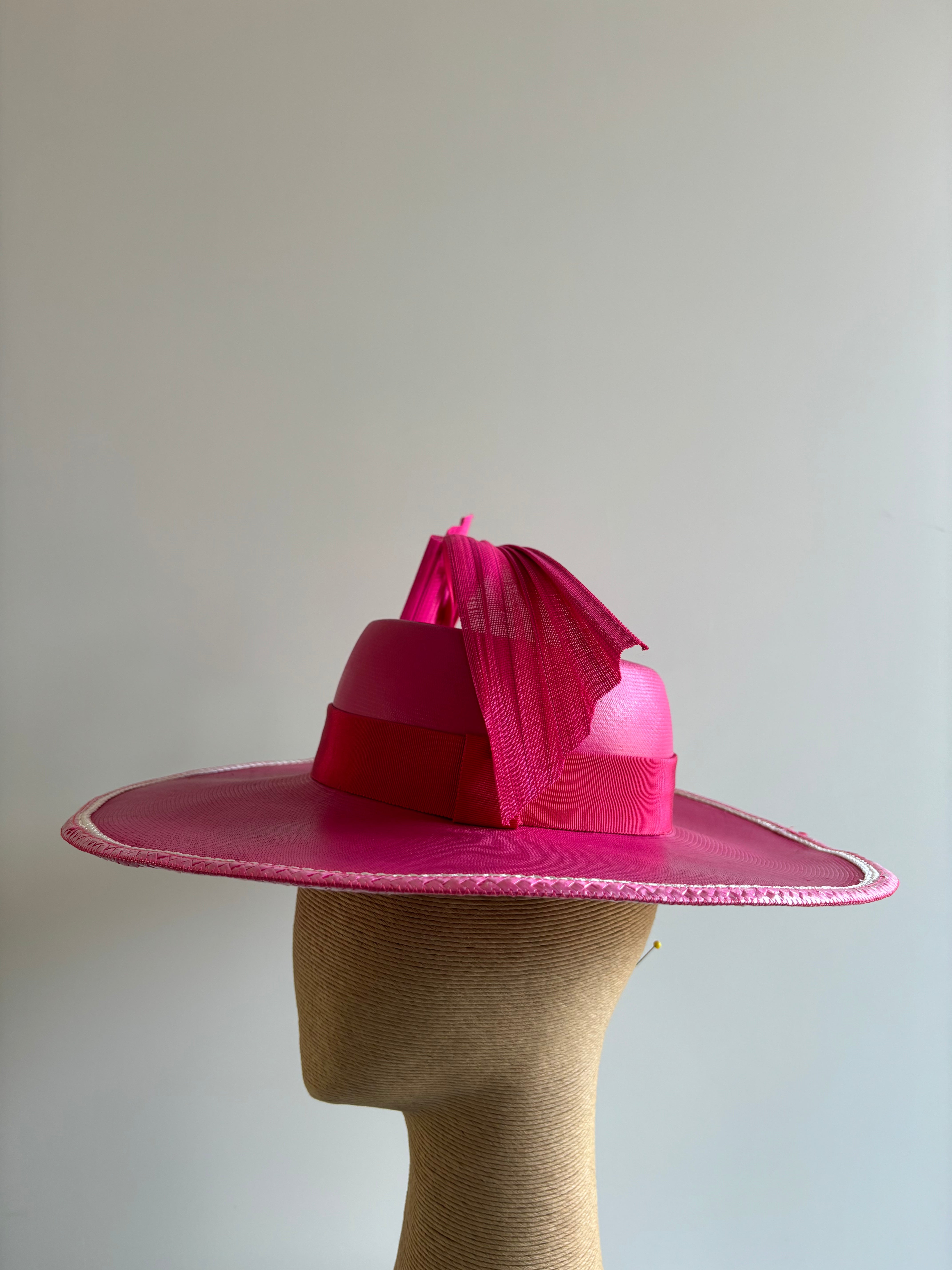 Rose Pink Straw Hat with Matching Trim