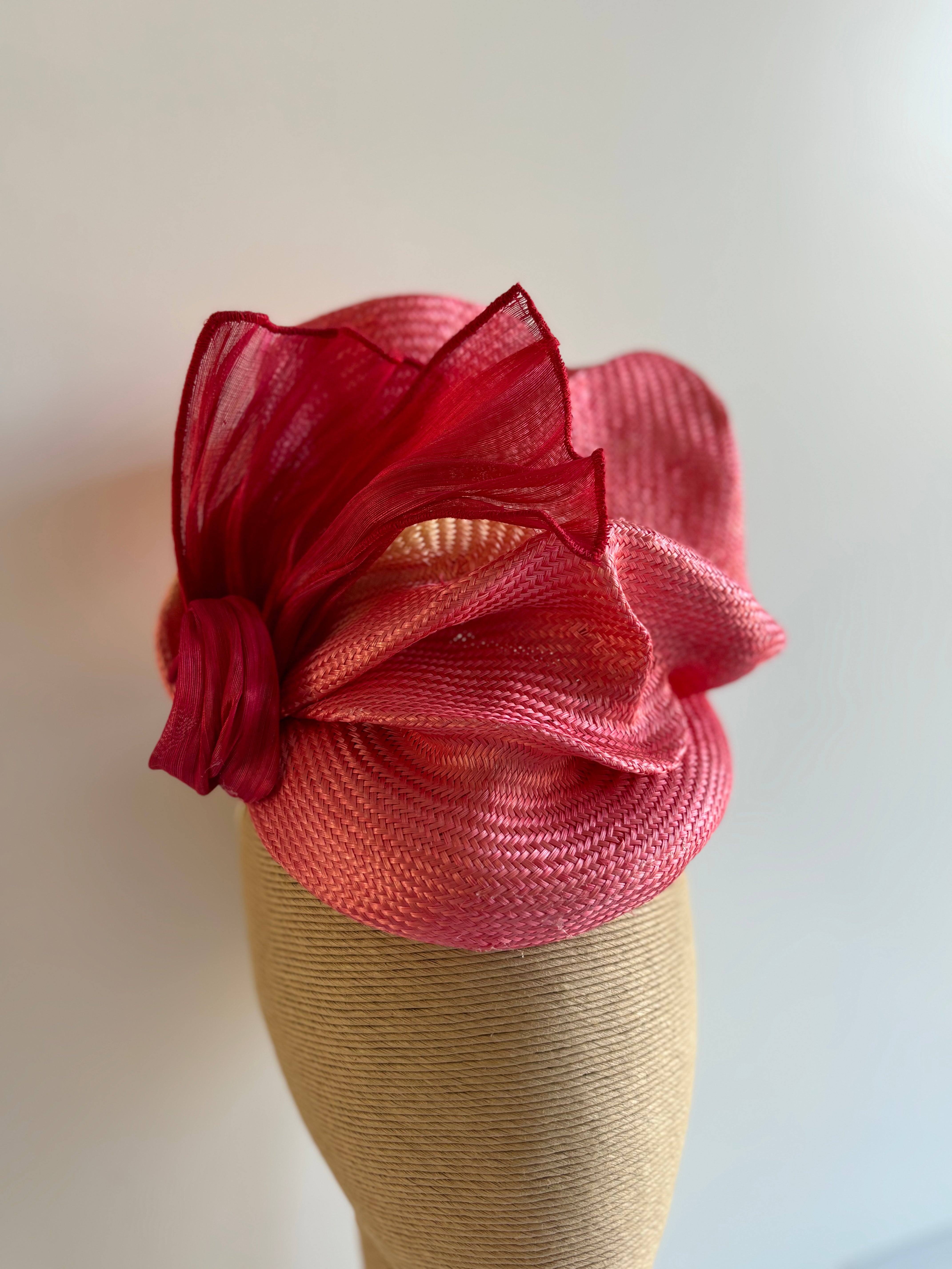 Coral Sculptured Straw Fascinator with Silk Abaca Trim