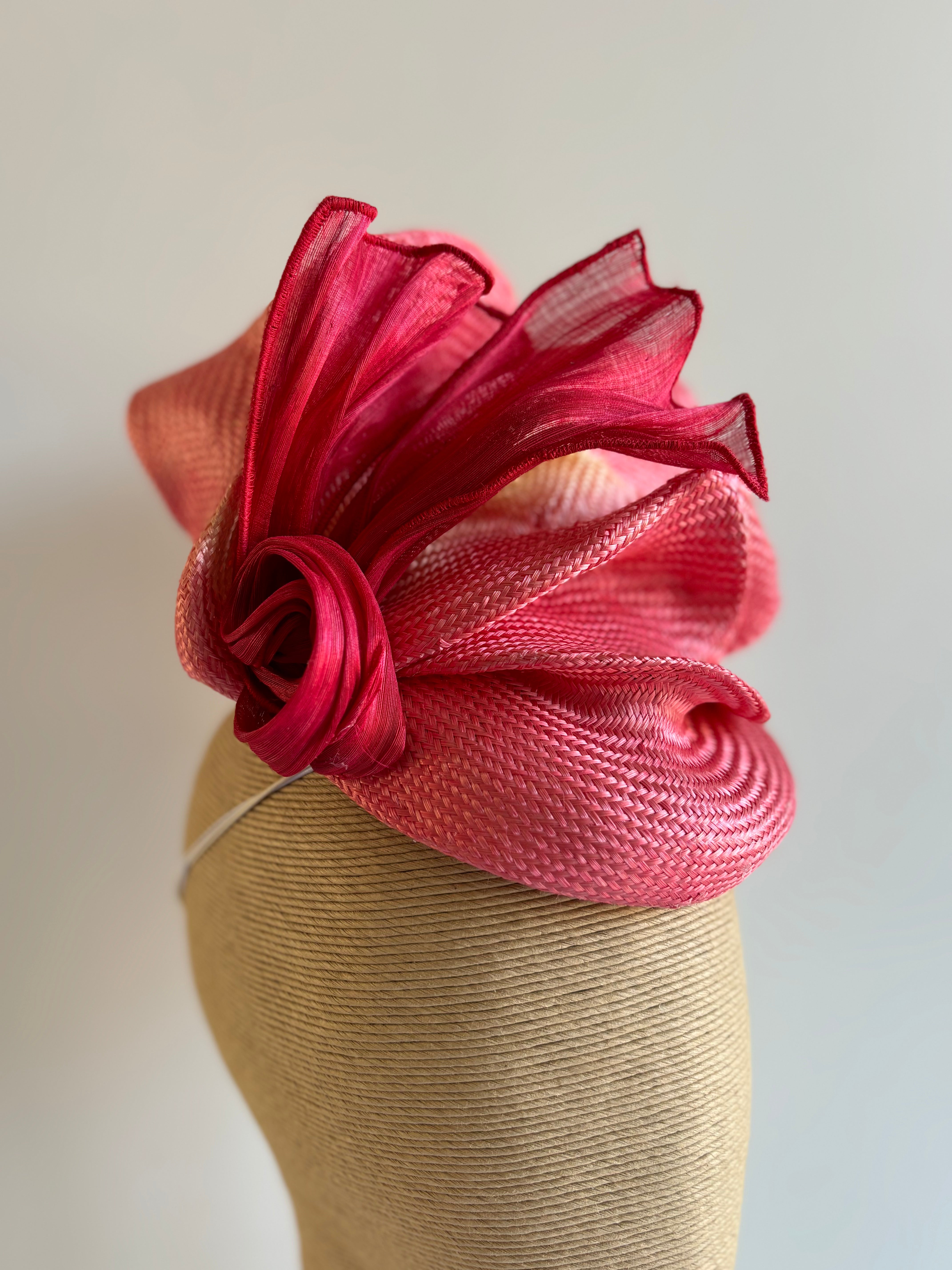 Coral Sculptured Straw Fascinator with Silk Abaca Trim
