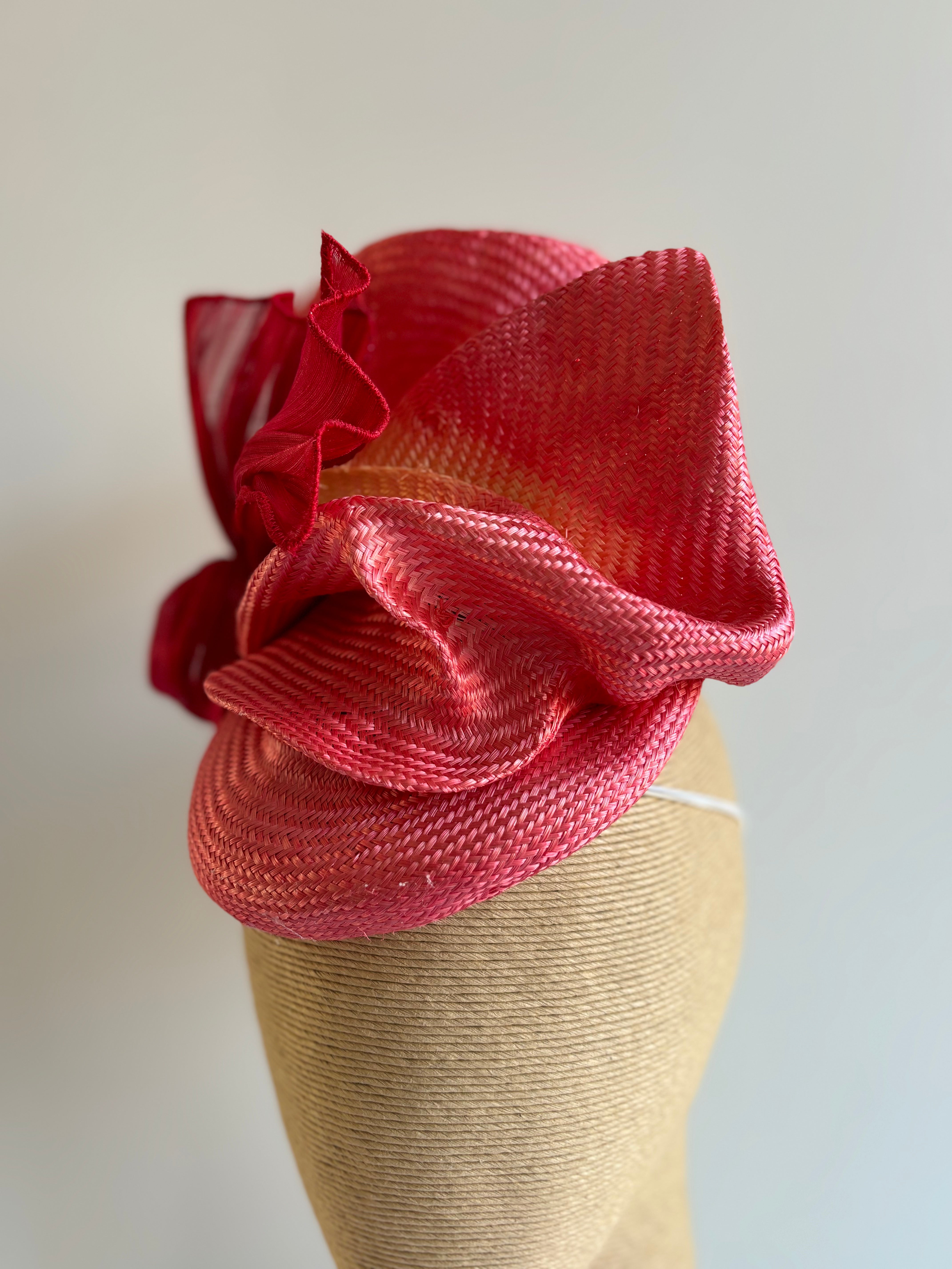Coral Sculptured Straw Fascinator with Silk Abaca Trim