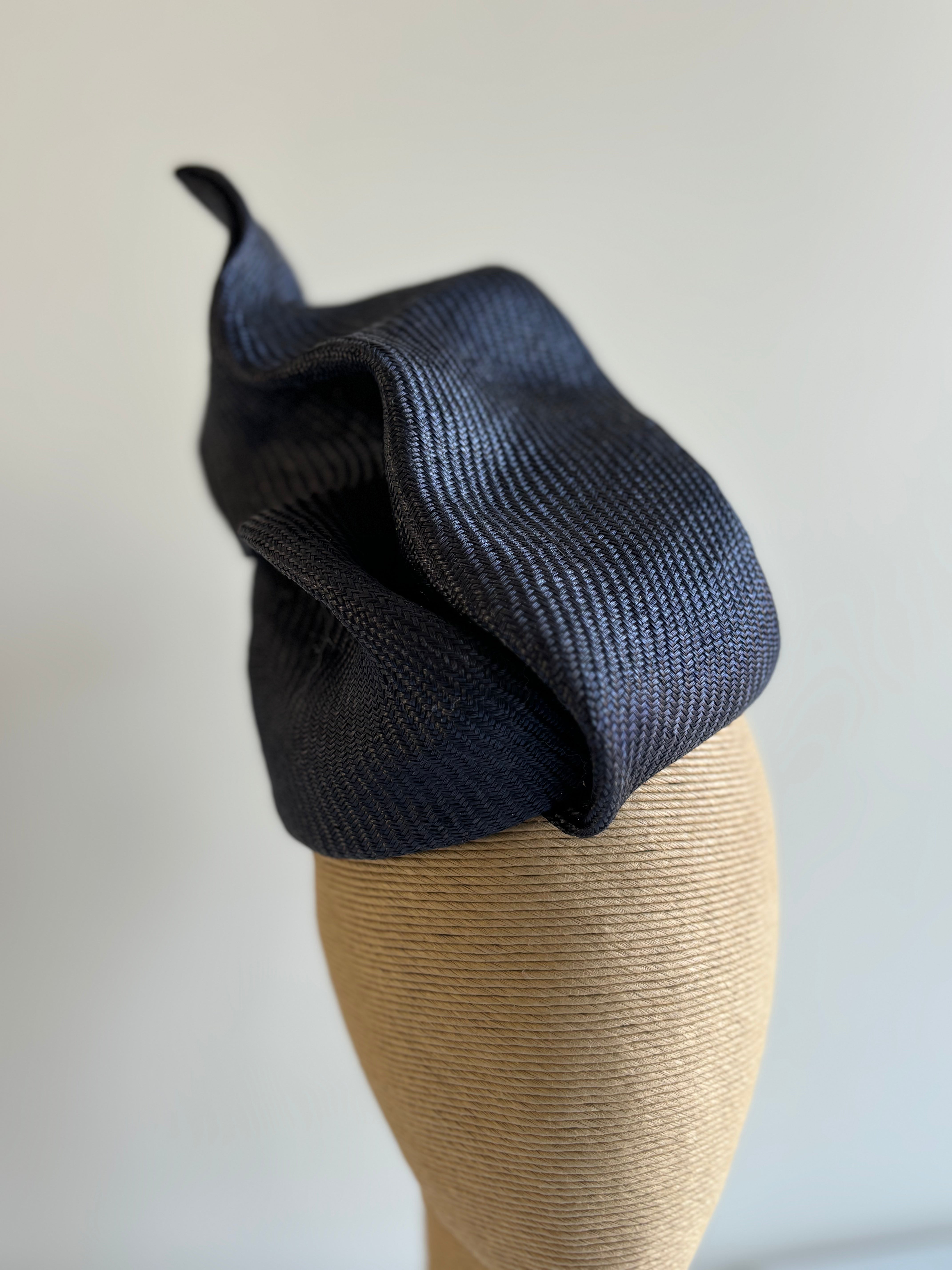 Navy Sculptural Straw Fascinator