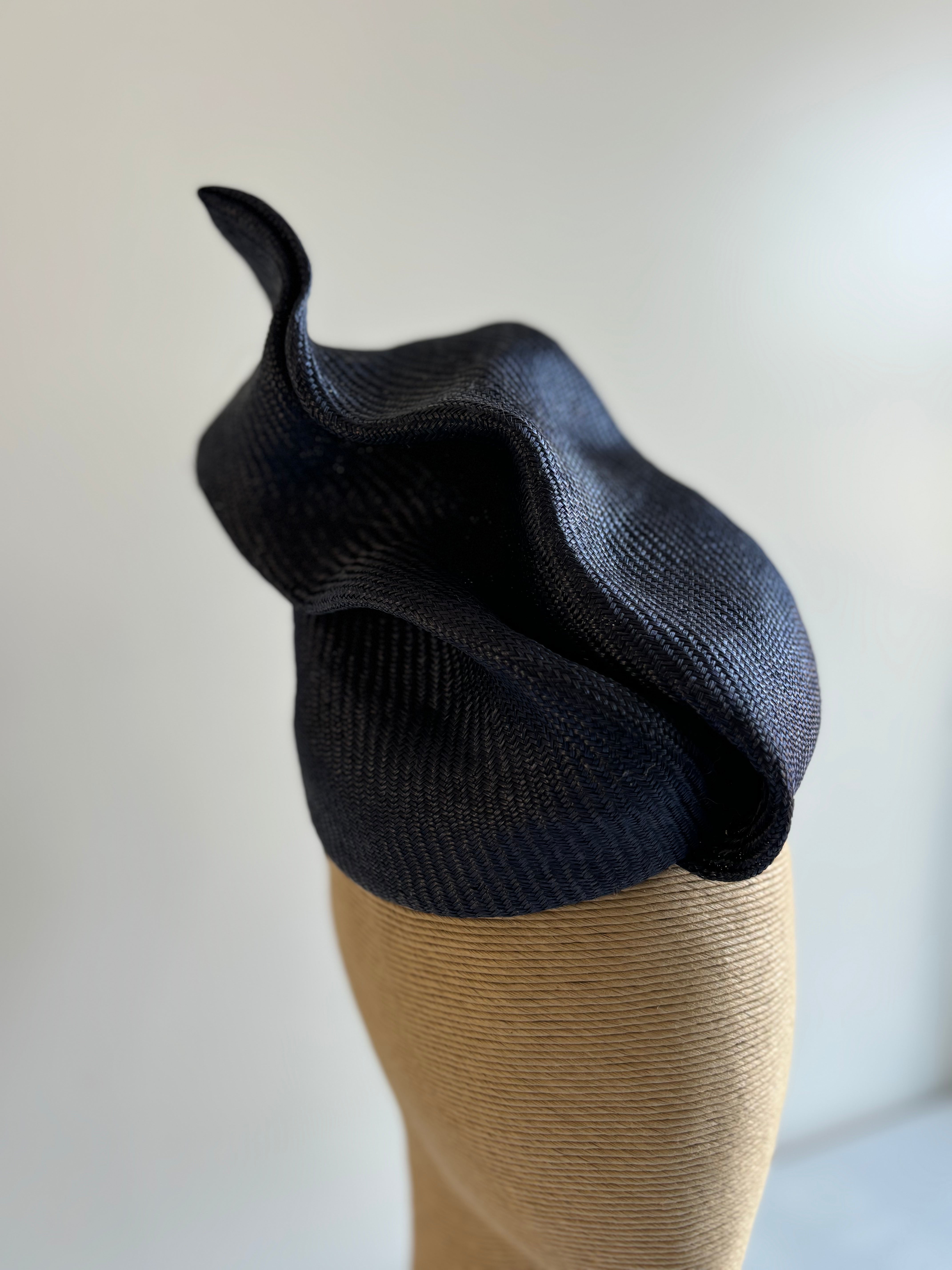 Navy Sculptural Straw Fascinator