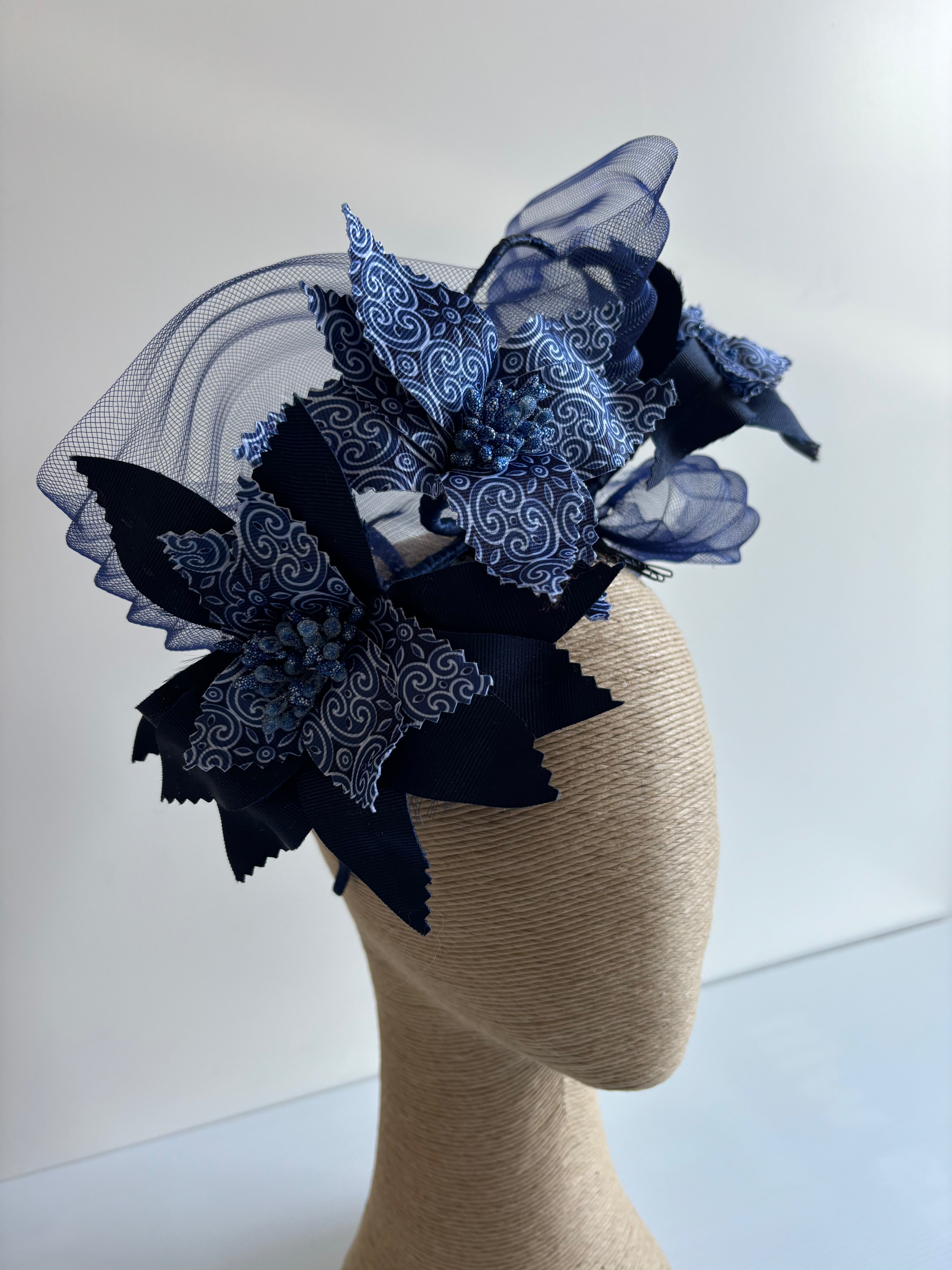 Navy & White Flower Headband