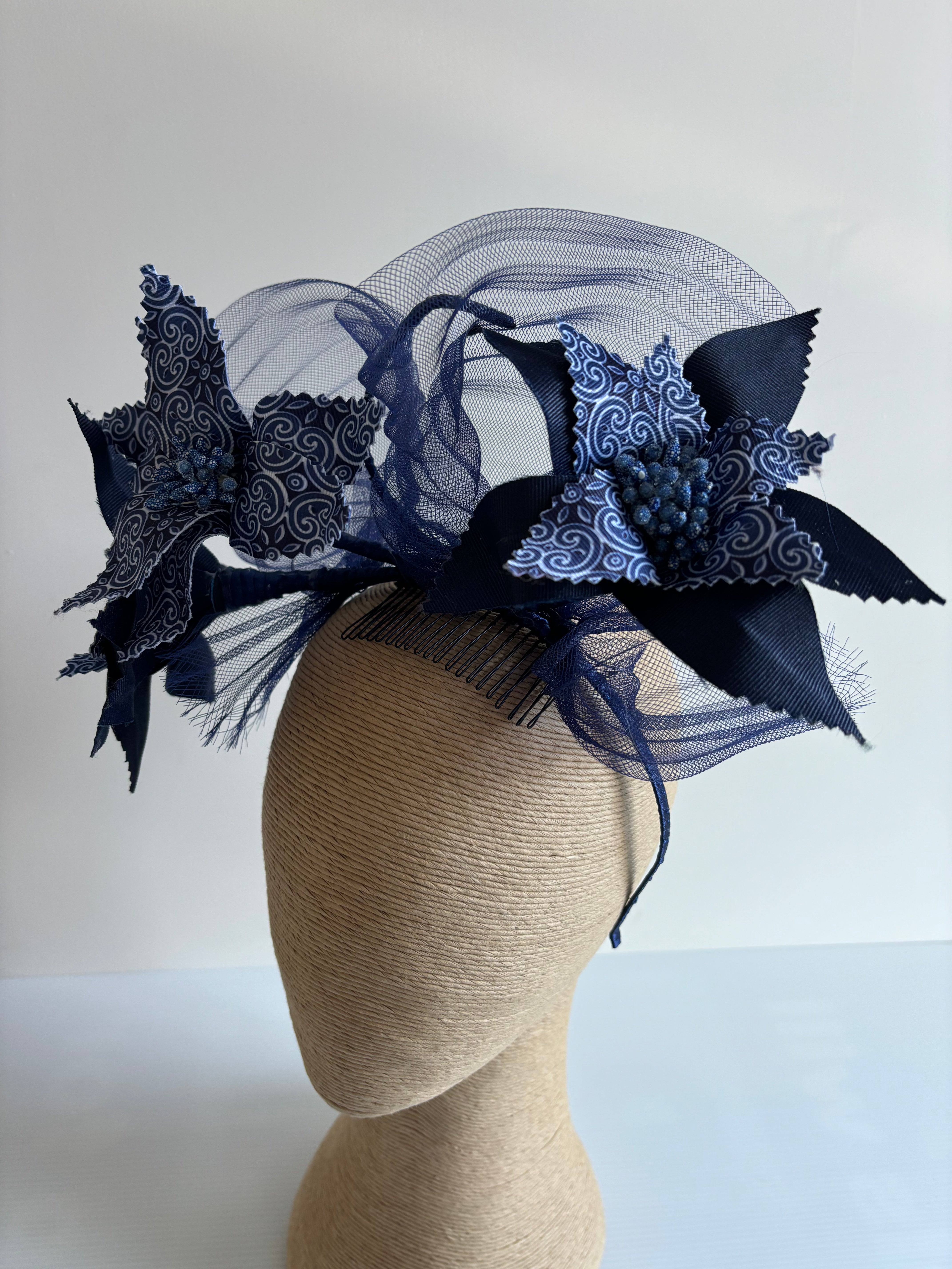 Navy & White Flower Headband