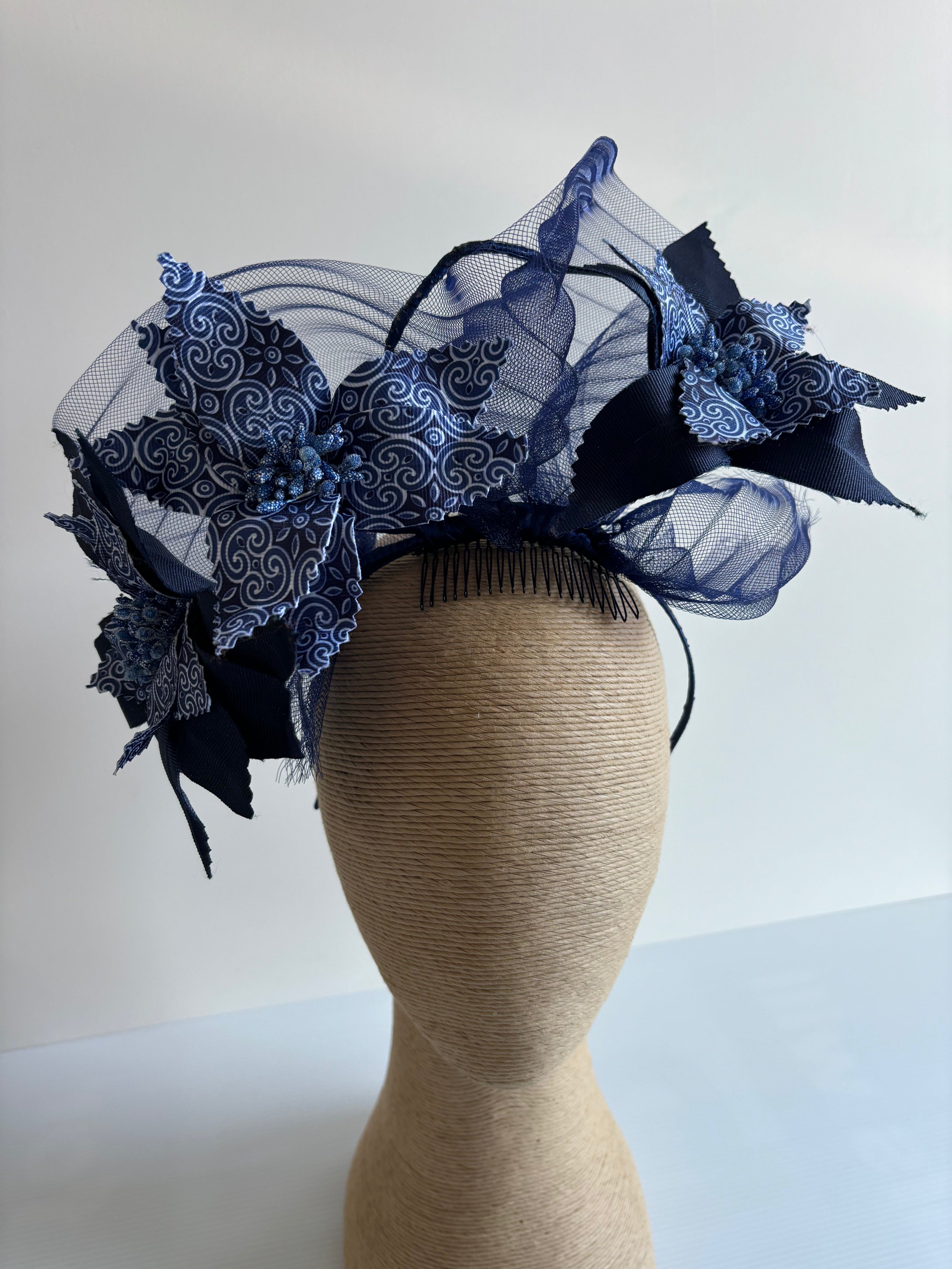 Navy & White Flower Headband